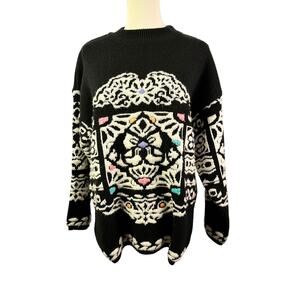 Jamie Scott Sweater Women Chunky Knit Abstract Retro Geometric Art VTG 80s 90s